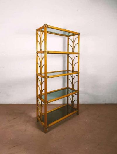 Bamboo bookcase with glass shelves 1980s
