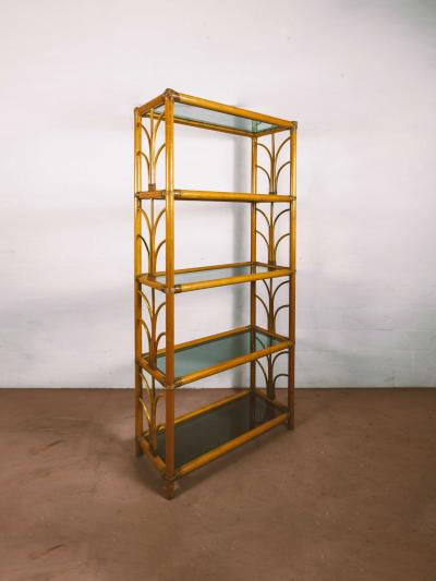 Bamboo bookcase with glass shelves 1980s