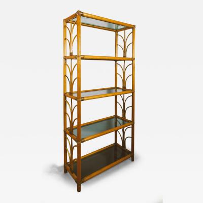 Bamboo bookcase with glass shelves 1980s