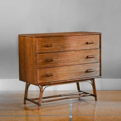 Bamboo chest of drawers with leather bindings Italian production 