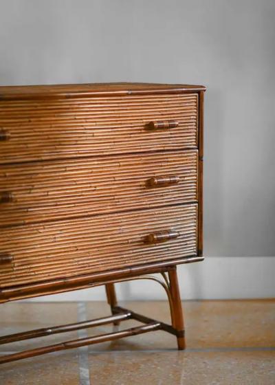 Bamboo chest of drawers with leather bindings Italian production 