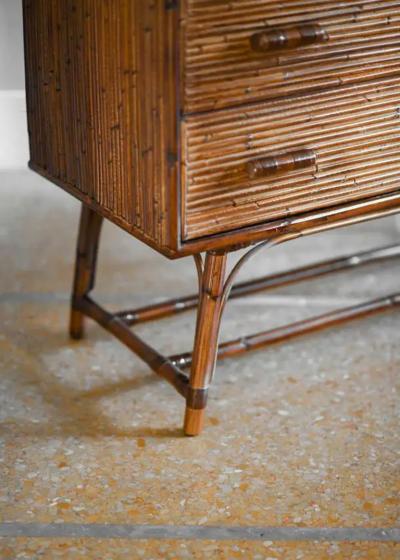 Bamboo chest of drawers with leather bindings Italian production 