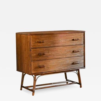 Bamboo chest of drawers with leather bindings Italian production 