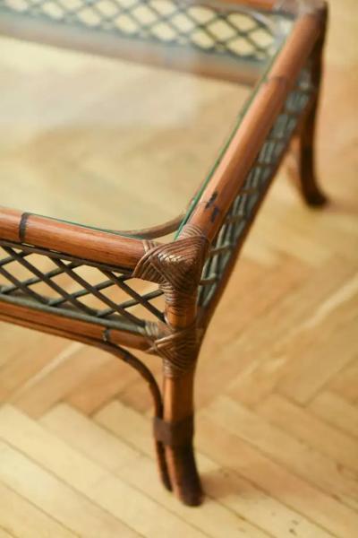 Bamboo coffee table with glass top 1980
