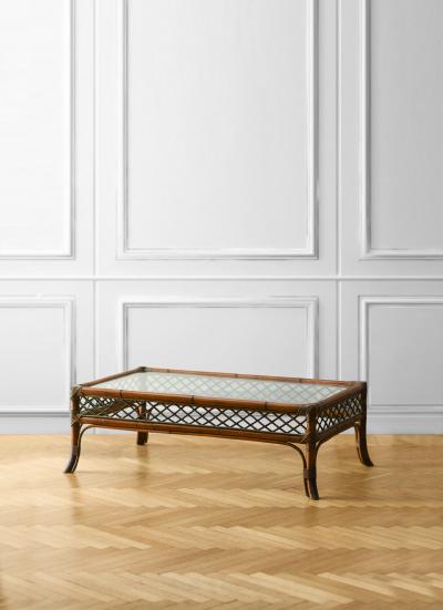 Bamboo coffee table with glass top 1980
