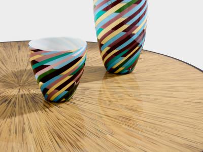 Bamboo marquetry and brass coffee table 1980