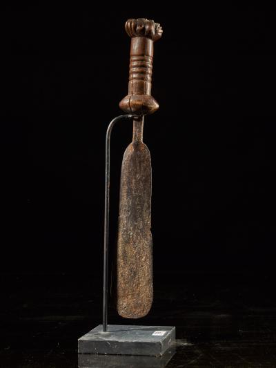 Bamileke People Cameroon Forged Knife with Carved Wooden Head