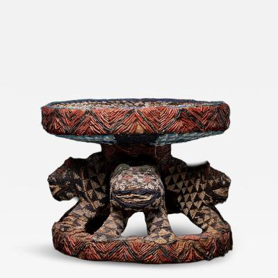 Bamileke Royal Seat embroided with Murano glass beads Cameroon