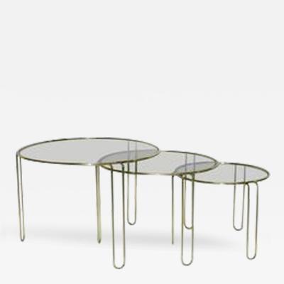 Banci 1970s Italian Minimalist Set of Three Brass Smoked Glass Round Nesting Tables