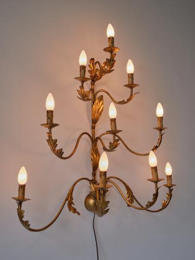 Banci Large 10 Arm Gilded Wall Light by Banci Firenze Italy 1960s