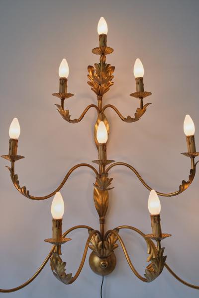 Banci Large 10 Arm Gilded Wall Light by Banci Firenze Italy 1960s
