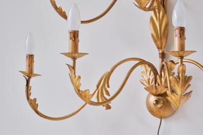 Banci Large 10 Arm Gilded Wall Light by Banci Firenze Italy 1960s