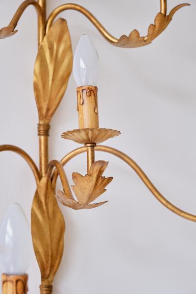 Banci Large 10 Arm Gilded Wall Light by Banci Firenze Italy 1960s