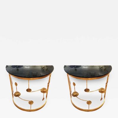 Banci Pair of Gilded Demilune Consoles by Banci