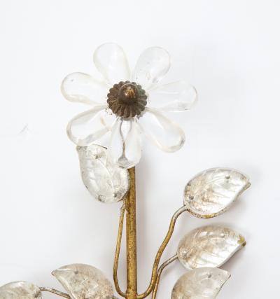 Banci Pair of Gilt and Silvered Bronze Banci Sconces with Rock Crystal Floral Motif 