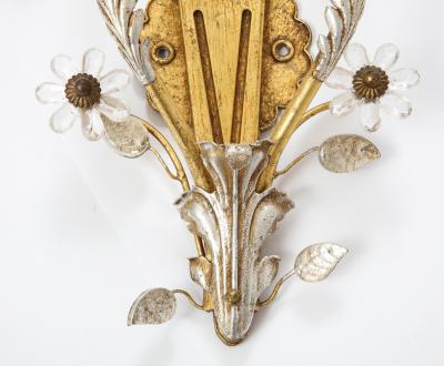 Banci Pair of Gilt and Silvered Bronze Banci Sconces with Rock Crystal Floral Motif 