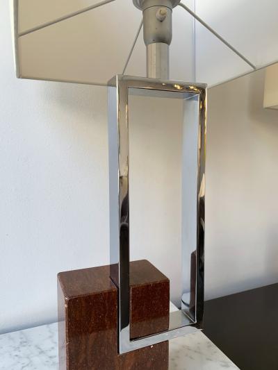 Banci Pair of Lamps Chrome Metal Red Marble by Banci Italy 1970s