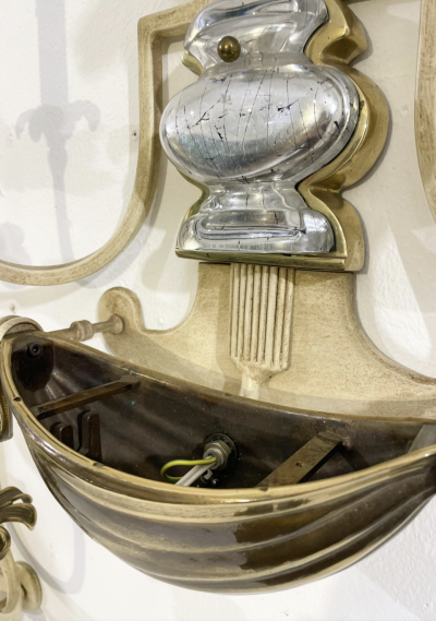 Banci Pair of Silver Wrought Iron And Glass Wall Lights by Banci Italy 1940s