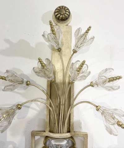 Banci Pair of Silver Wrought Iron And Glass Wall Lights by Banci Italy 1940s