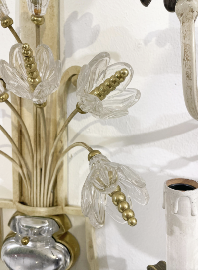 Banci Pair of Silver Wrought Iron And Glass Wall Lights by Banci Italy 1940s