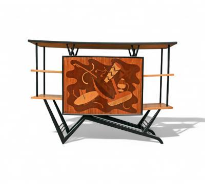 Bar in Three Woods Party Motif Marquetry Unknown 1950s Lot 230