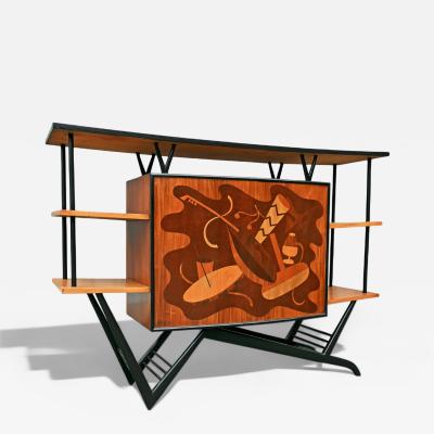 Bar in Three Woods Party Motif Marquetry Unknown 1950s Lot 230