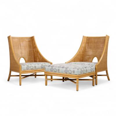 Barbara Barry Barbara Barry for McGuire Caned Lounge Chairs Pair and Ottoman