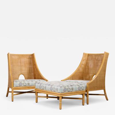 Barbara Barry Barbara Barry for McGuire Caned Lounge Chairs Pair and Ottoman