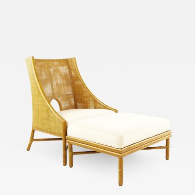 Barbara Barry For McGuire Mid Century Bamboo Lounge Chair and Ottoman