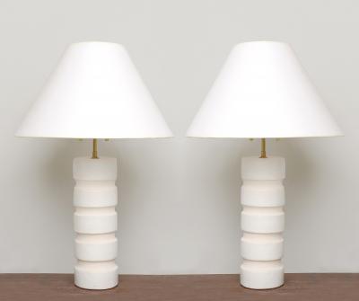 Barbara Billoud Bespoke Pair of French Cylindrical Ceramic Lamps