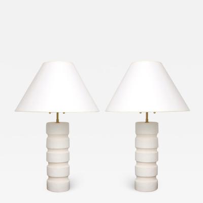 Barbara Billoud Bespoke Pair of French Cylindrical Ceramic Lamps