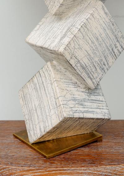 Barbara Billoud Bespoke Pair of French Sculptural Raku Ceramic Cubist Lamps