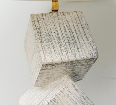 Barbara Billoud Bespoke Pair of French Sculptural Raku Ceramic Cubist Lamps