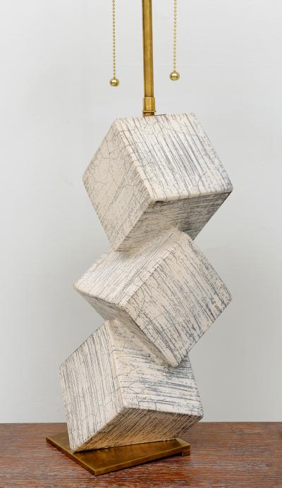 Barbara Billoud Bespoke Pair of French Sculptural Raku Ceramic Cubist Lamps
