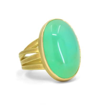 Barbara Heinrich Chrysoprase Oval Cabochon One of a Kind Gold Ribbon Ring Barbara Heinrich 2024