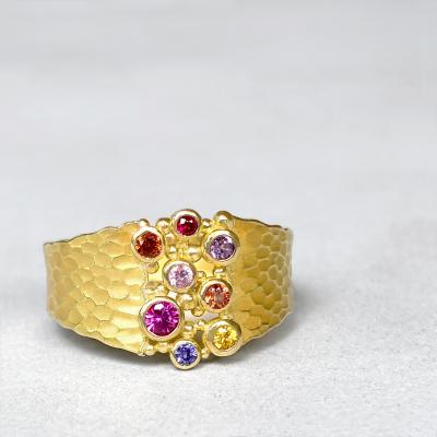 Barbara Heinrich Multicolored Sapphire Yellow Gold Carved Glacier Ring Barbara Heinrich 2025