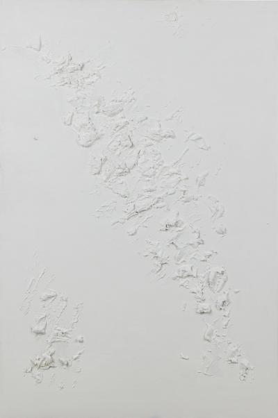 Barbara Kiskovski Abstract Mixed Media White Textural Painting on Canvas