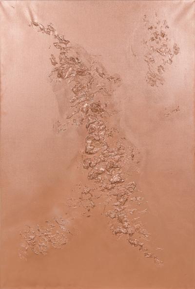 Barbara Kiskovski Mixed Media Metallic Copper Textural Painting on Canvas