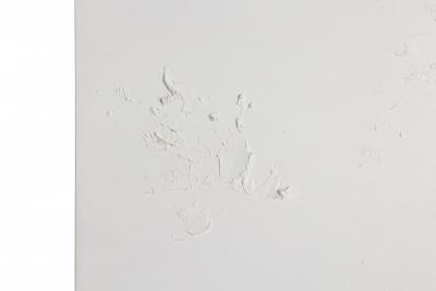 Barbara Kiskovski Triptych of White Textural Paintings on Canvas