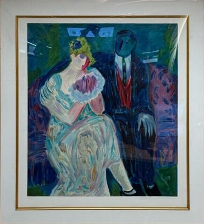 Barbara Wood Art Deco Monumental Oil on Paper USA 20th c 