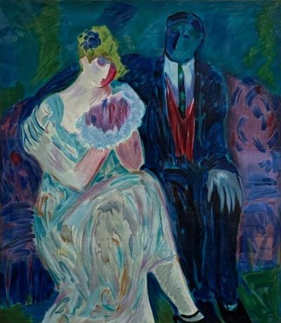 Barbara Wood Art Deco Monumental Oil on Paper USA 20th c 