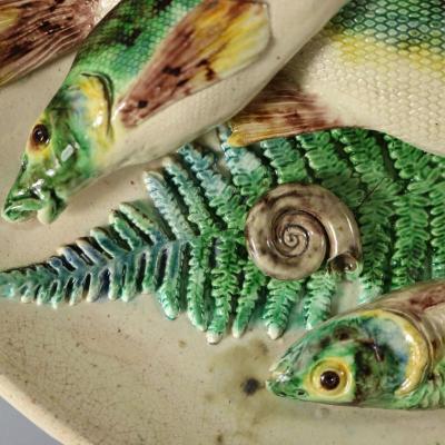 Barbizet French Palissy Majolica Platter with Fish