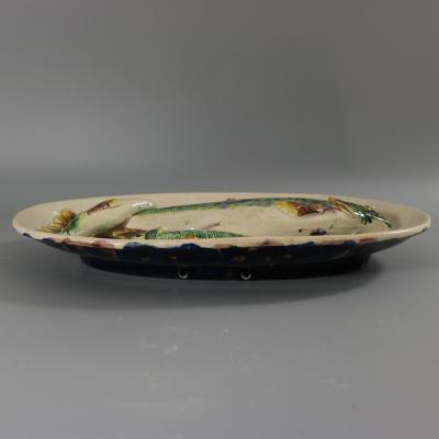 Barbizet French Palissy Majolica Platter with Fish