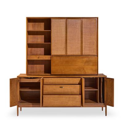 Barney Flagg Barney Flagg for Drexel Parallel Mid Century Walnut and Cane Credenza and Hutch