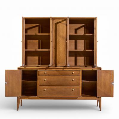 Barney Flagg Mount Airy Facade Mid Century Walnut and Brass Credenza and Hutch