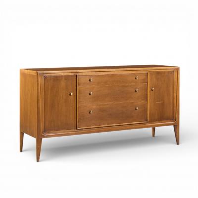 Barney Flagg Mount Airy Facade Mid Century Walnut and Brass Credenza and Hutch