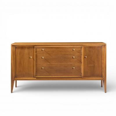 Barney Flagg Mount Airy Facade Mid Century Walnut and Brass Credenza and Hutch