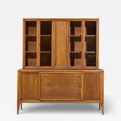 Barney Flagg Mount Airy Facade Mid Century Walnut and Brass Credenza and Hutch