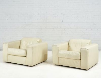 Baron Lounge Chairs by Robert Haussmann for Stendig Cream Leather 1970