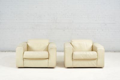 Baron Lounge Chairs by Robert Haussmann for Stendig Cream Leather 1970